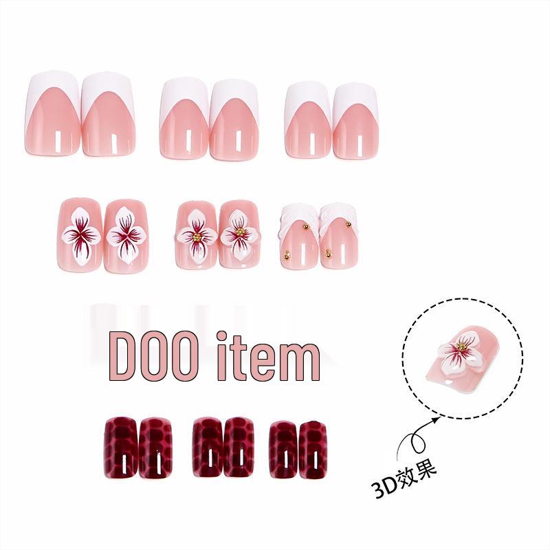 Set of 24 Short 3D Floral French Fake Nails