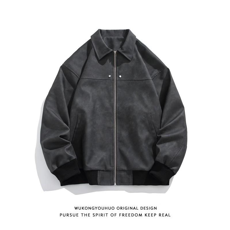 2024 Men's American Retro Brown Suede Leather Lapel Jacket