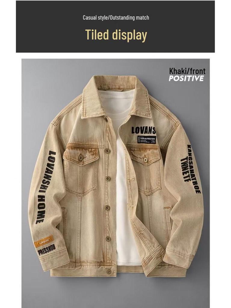 Men's Trendy Embroidered Denim Jacket - Casual Spring/Autumn Fashion Workwear