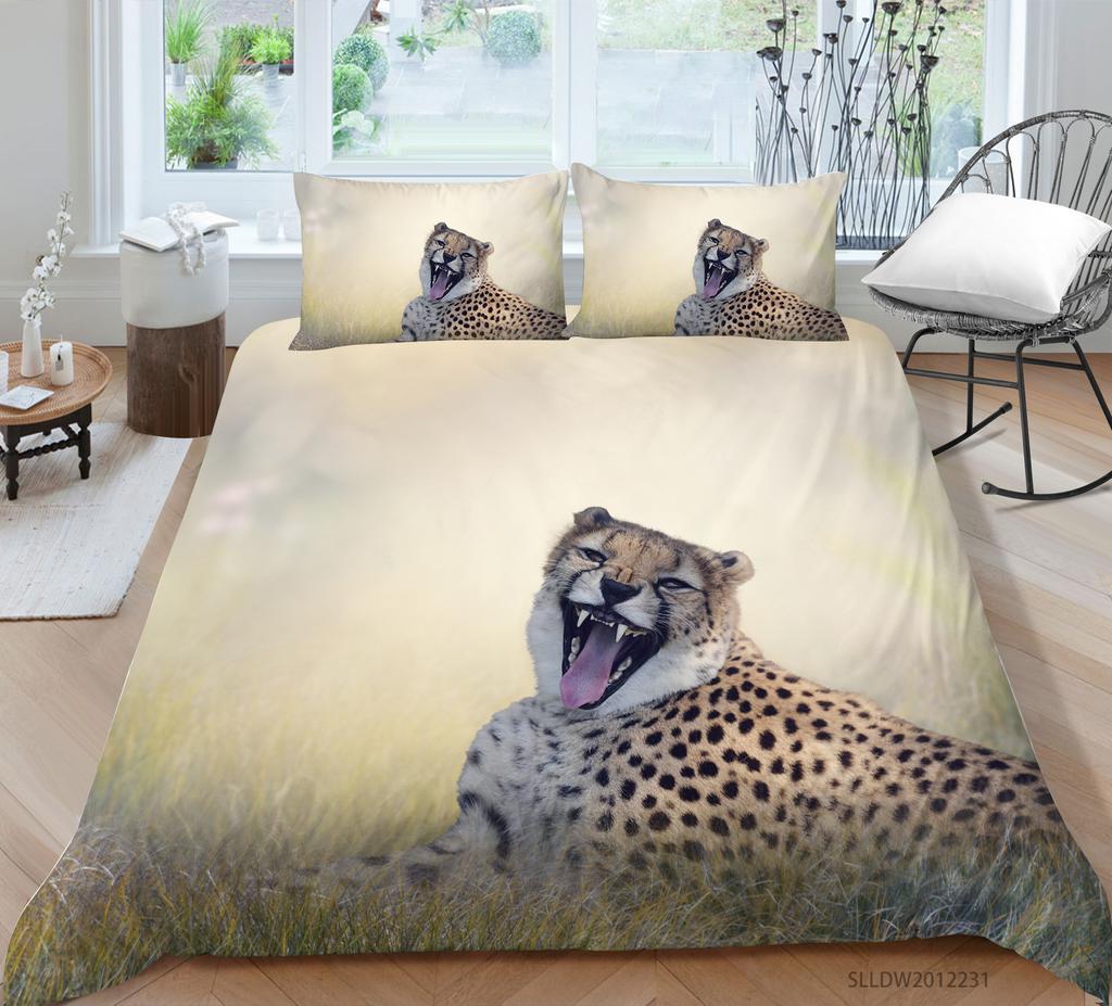 Leopard Series Digital Printing Quilt Cover Pillowcase Two Three Piece Set Polyester
