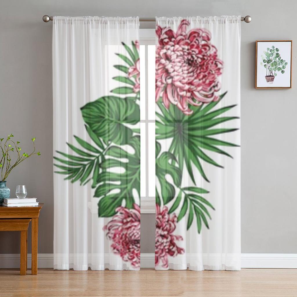 Akvarel Květiny Růže Šifon Průsvitné Závěsy Do obývacího pokoje Ložnice Dekorace Okno Tyl Záclony Závěsy