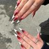 24PCS/SET 3D Red French Nail Stickers Party Wear Nails Removable Nail Art False Nails Bow Nail Art