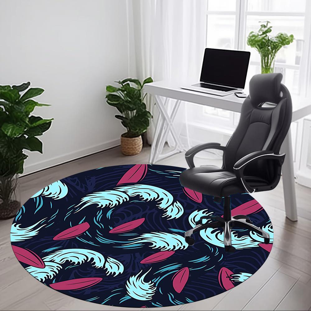 1pc Ocean Waves Office Round Area Rug, Under Office Chairs Bedroom Living Room Home Decor, Room Deco, Available in Various Sizes