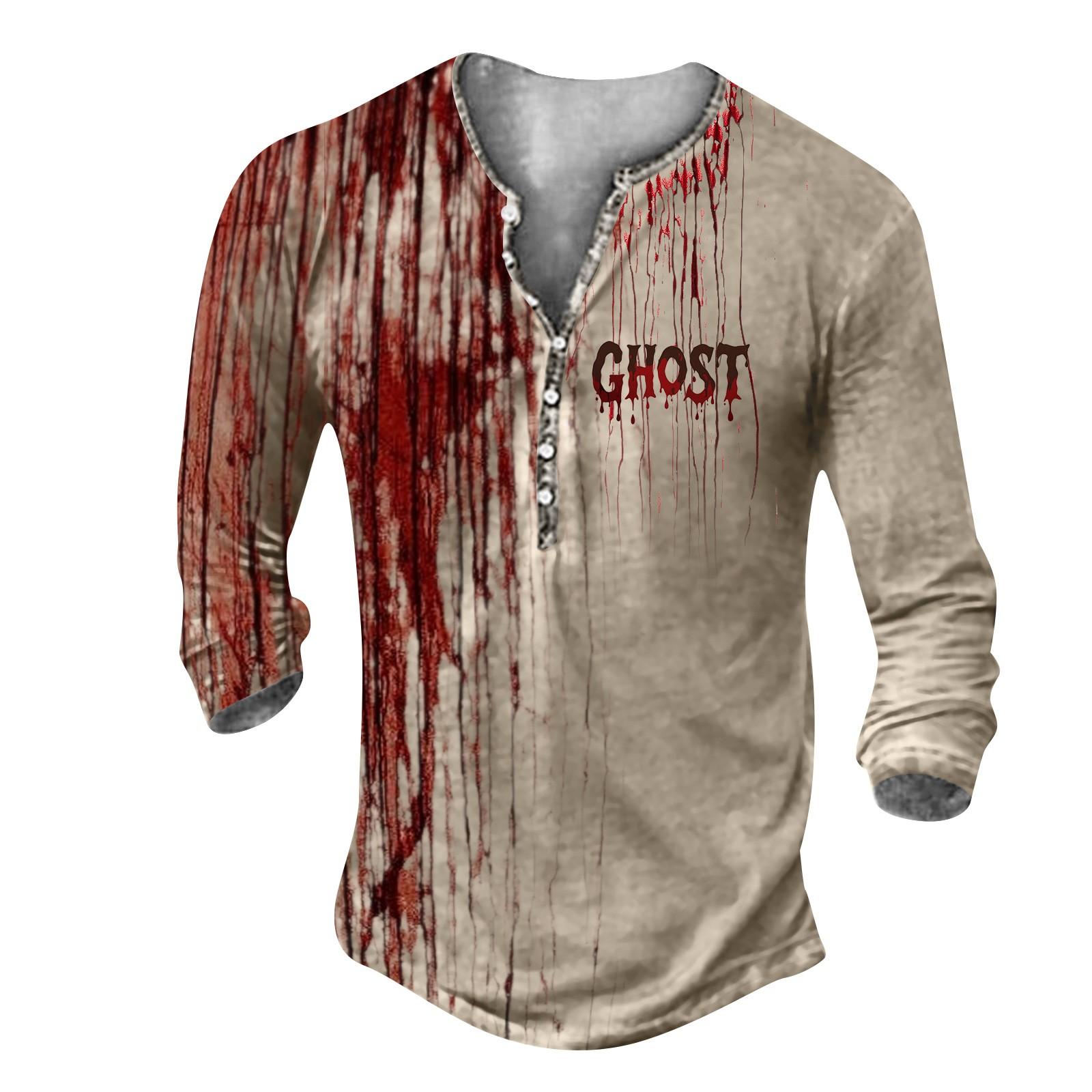 

Unisex Summer Printed Button T-Shirt Unisex Loose Casual Three-quarter Sleeves Top M киноварь