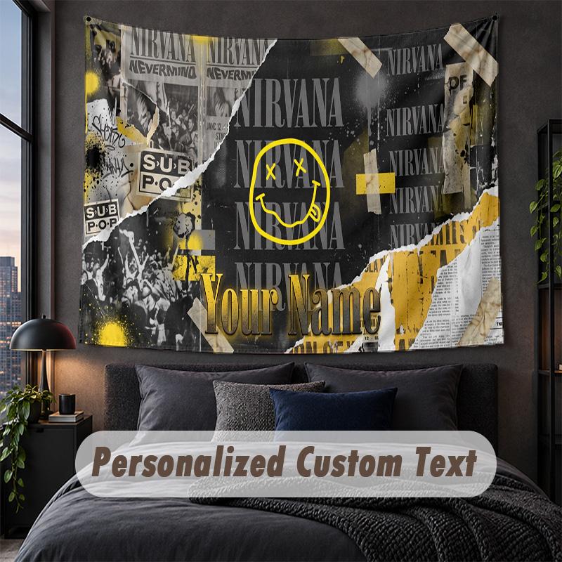 Custom Name Text Tapestry,Nirvana Decorative Wall Hanging, Background Tapestry For Home Bedroom