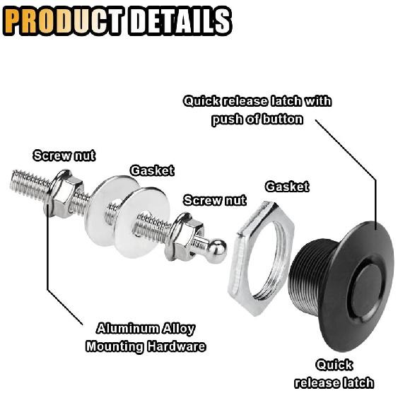 4X Car Hood P Push Button Bonnet Kit Aluminum Alloy Quick Release Latch Lock