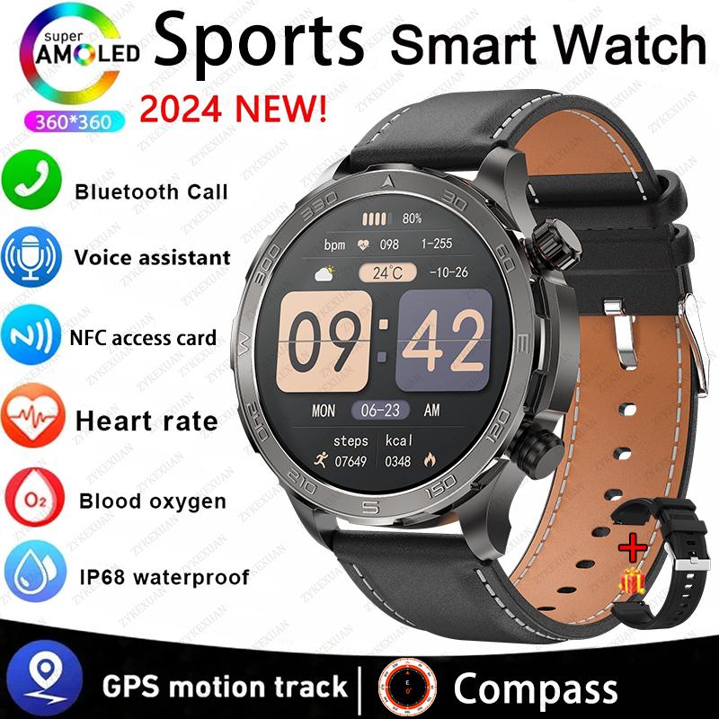 New GPS Track Smart Watch Men AMOLED HD Screen Outdoor Sports Fitness Heart Rate NFC IP68 Waterproof Bluetooth Call Smart Watch