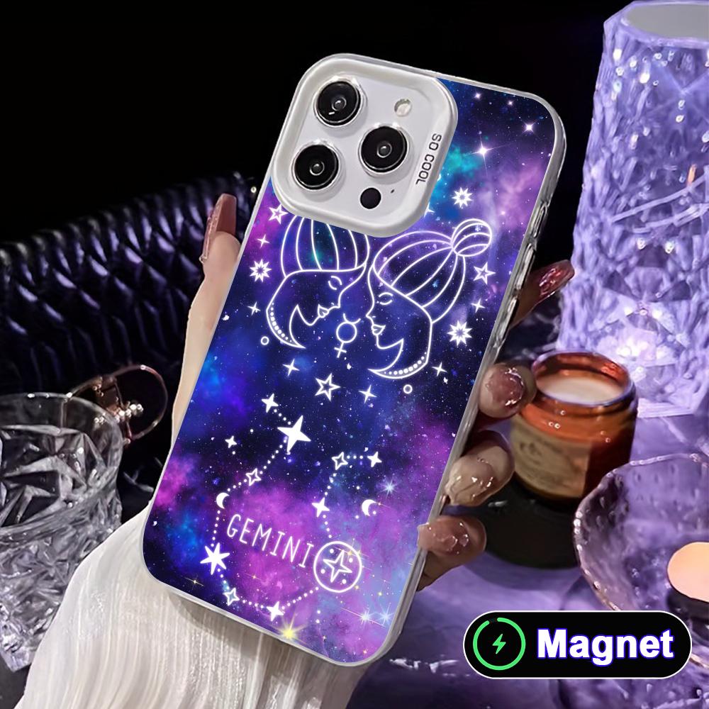 Zodiac Sign Gemini Phone Case for iPhone 17 16 15 14 13 12 11 X XR XS Air Pro Max Plus Colorful Silver MagSafe Cover
