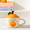 Orange Ceramic Water Cup with Lid - Cute Office Souvenir or Birthday Gift for Home Use