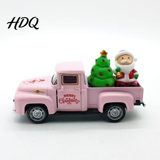 Miniature Truck Model Christmas Pickup Figurine Vintage Car Statue with Santa Claus Red Figurine Tree Snowman Alloy Vehicle Ornament for