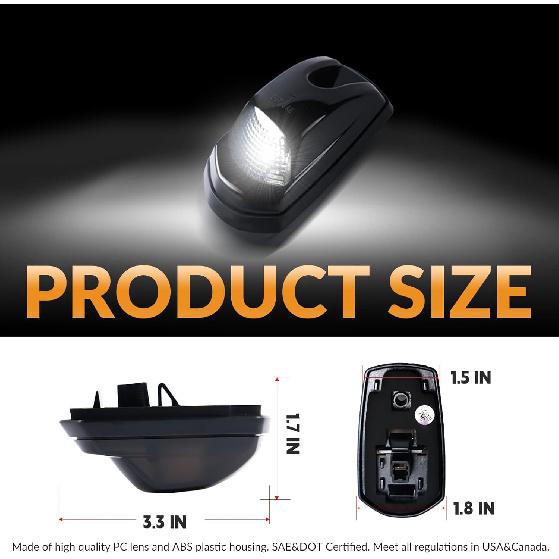 Cab Roof Top Marker Lights White Led Clearance Running Lamps for 2017-2022 Ford F250 F350 F450 F550 Super Duty Pickup Trucks, 5PCS (Smoked Black)