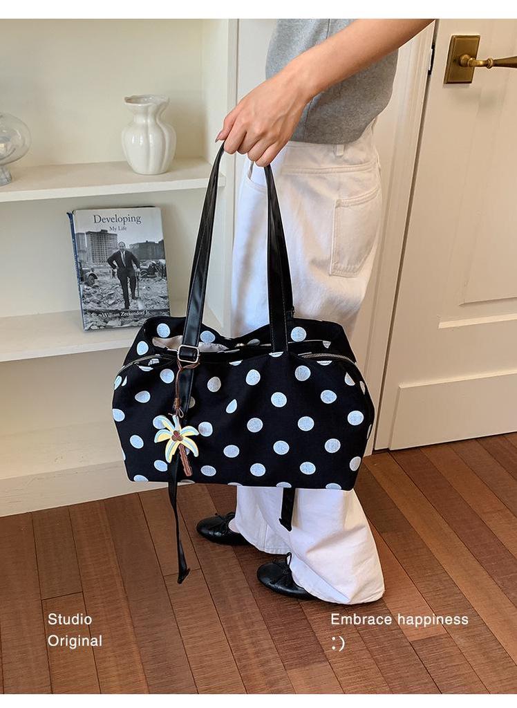 2026 Women's Polka Dot Canvas Tote Bag: Large Capacity, Single Shoulder or Crossbody, Perfect for Work Commutes