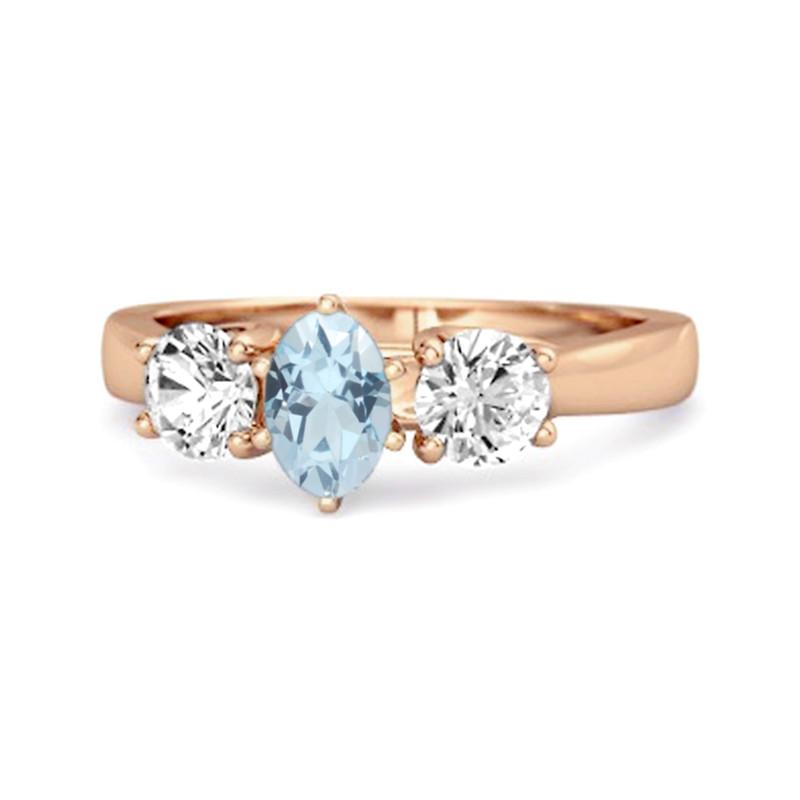 

Three Stone Natural Blue Topaz 925 Sterling Silver Rose Gold Vermeil Engagement Ring 7 рожевий колір золота