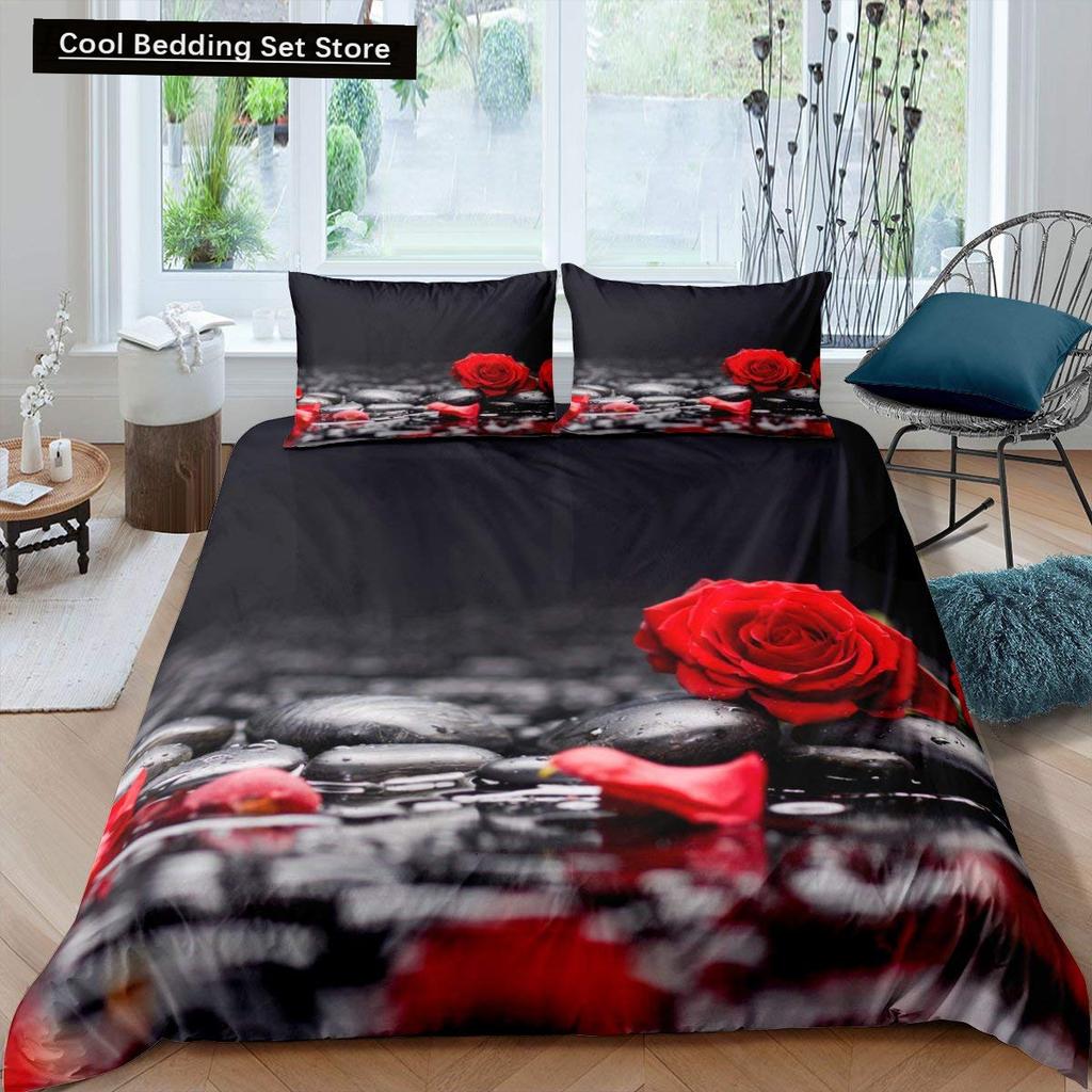 Valentine'S Day Rose King Queen Duvet Cover Red White Floral Bedding Set Romantic Flowers Quilt Cover Polyester Comforter Cover