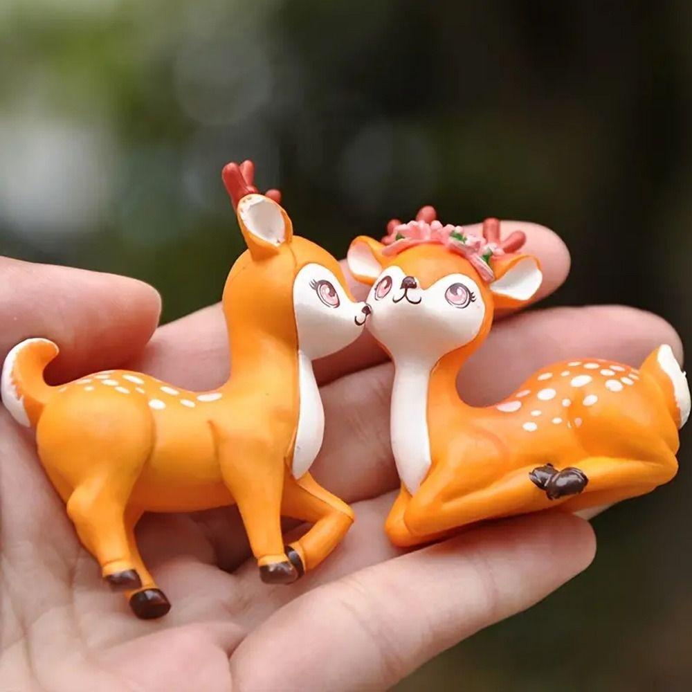 Delicate Cartoon Sika Deer Figurine Waterproof Animal Statue  Home Decoration