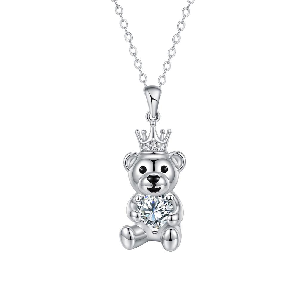 High-End European & American Micro-Inlaid Cute Bear Pendant Necklace for Women – Trendy Clavicle Chain Accessory
