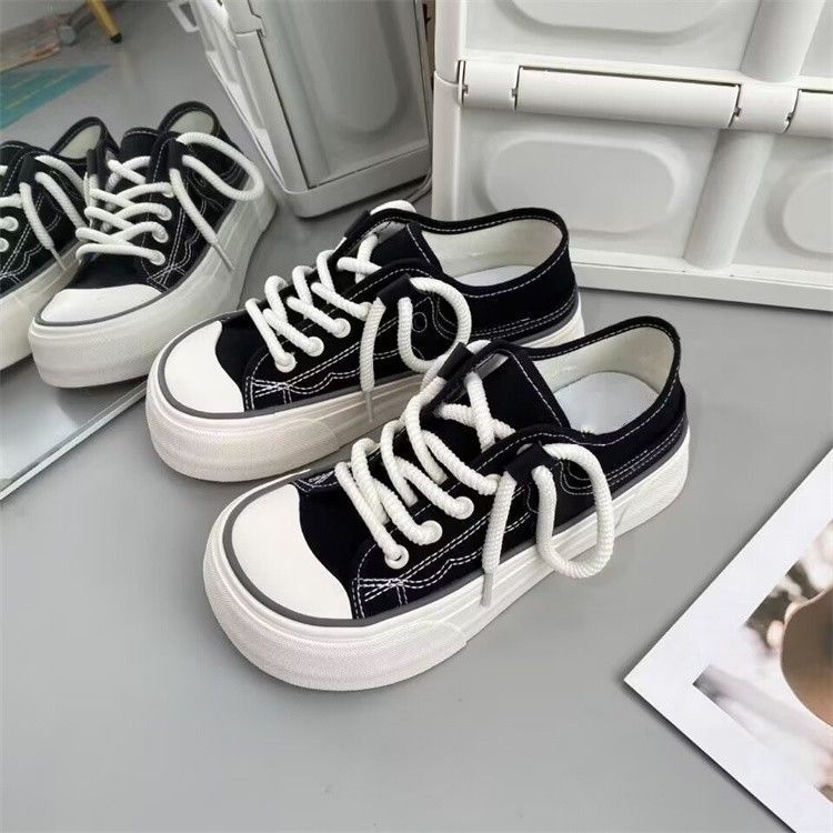 Fashion Spring fashion lace up white casual anti slip thick soled canvas shoes new niche round toe comfortable cute women's shoes