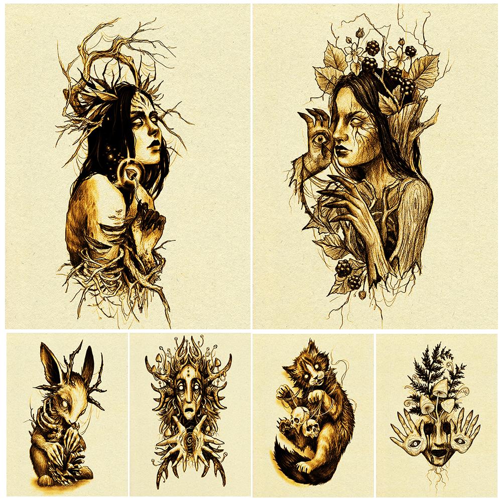 

Фэнтези Гриб, Мертвое Дерево Сердце, Женьшень Цветок, Растение Ведьма Винтаж Холст Настенное Искусство Языческое Волшебство Искусство Плакат