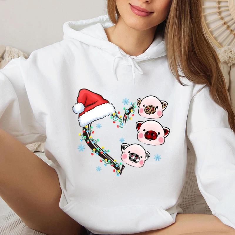 Funny Christmas Heart Lights Graphic Sweatshirt Hoodie Women Animals Lover Gift For Christmas Santa Hat Heart Hoodies Tops