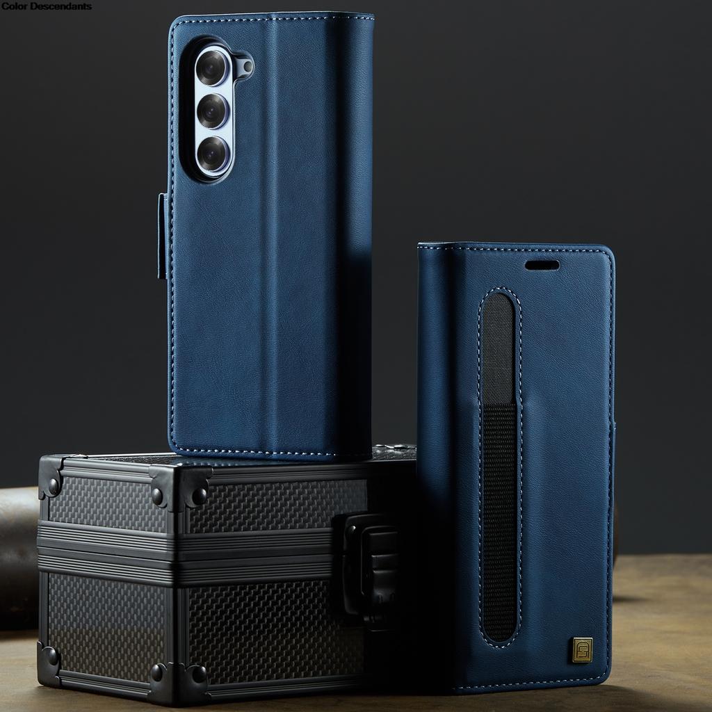 High-end Business Sle Leather Wallet Phone Case for Samsung Galaxy Z Fold 7 6 5 RFID Blocking Organ Card Slot Holder Bag Shockproof protect Cover