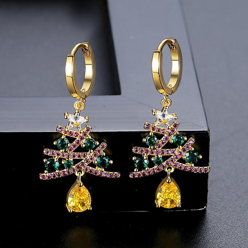 Sparkling Zircon Christmas Tree Earrings For Women Rhinestone Xmas Tree Dangle Earring Girls Holiday Versatile Jewelry