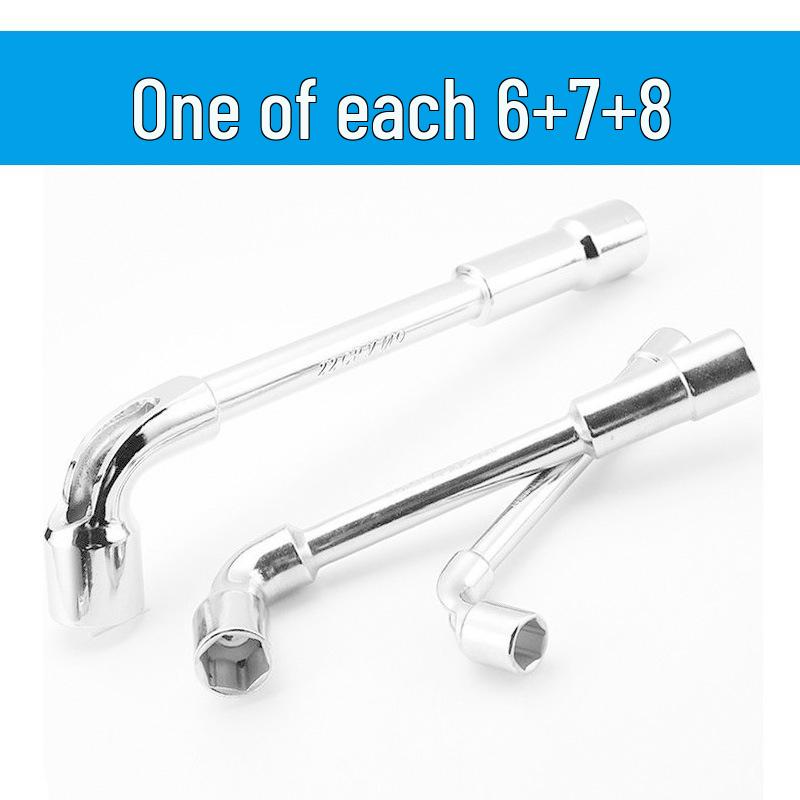 L-Shaped Hex Socket Wrench Set with Double-Ended Elbow and Perforated Pipe Wrench.