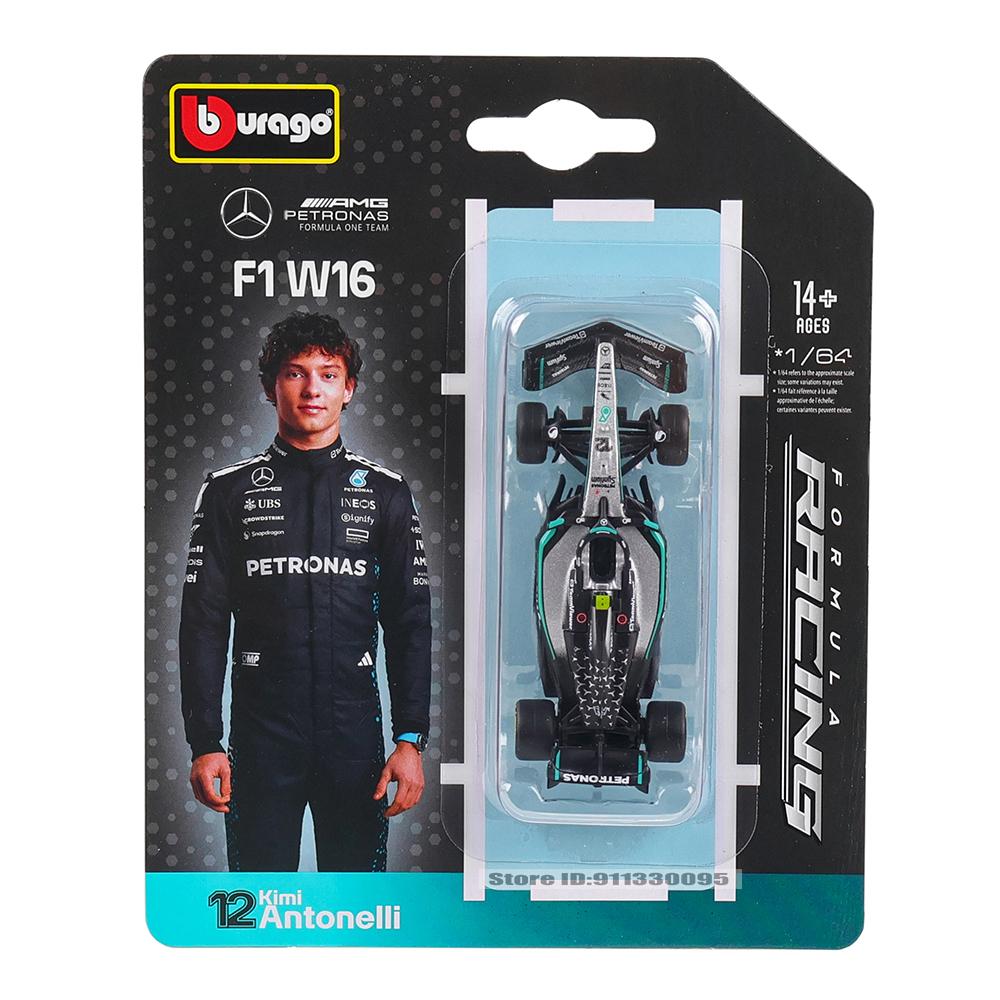 Bburago 1:64 Mercedes-AMG 2025 F1 W16 #63 George Russell #12 Kimi Antonelli Alloy Car Model Collectible Toys Latest Model