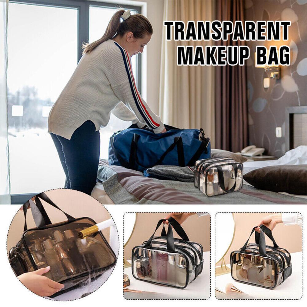 Bolsa de maquillaje transparente simple de doble capa impermeable resistente al desgaste separación seco húmedo bolsa de maquillaje bolsa de almacenamiento para lavado en el baño