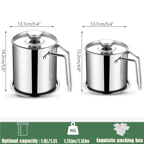 304 Stainless Steel Oil Pot, Home Oil Storage Container with Filter, 1.8L/60.87 Fl Oz, Oil Catch Pot, Kitchen Oil Pot, Oil Drainer
