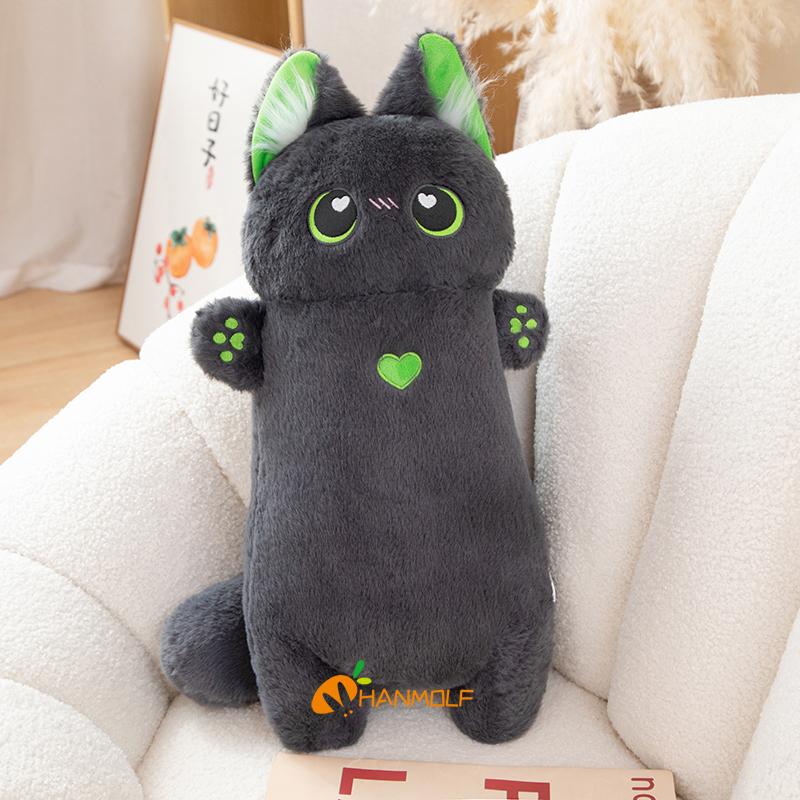 

40/55/65 см кавайная кошка длинная подушка мультяшное животное мягкая кукла плюшевая игрушка черный серый коричневый сиамские кошки спящие обнимашки плюшевый подарок 55cm