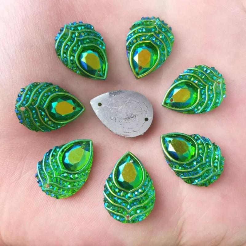DIY 40pcs 13x18mm Teardrop Sew On Rhinestones AB Colors Resin Sew On Stone Flatback 2holes for Garment Clothing -A29