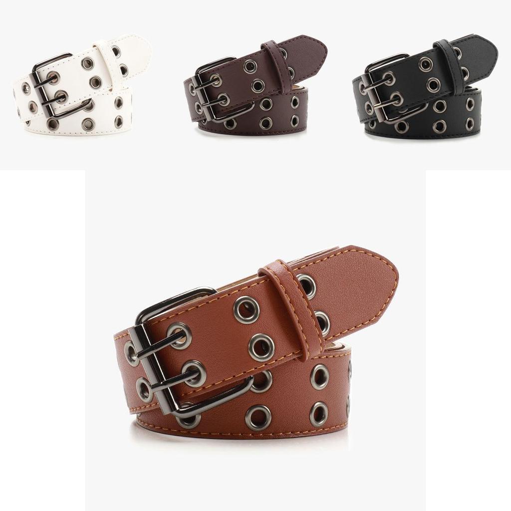 Street Style Punk Belt In Faux Leather With Double Row Hole For Men Women Casual And Party Looks