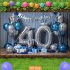 2D Blue Silver 40th Birthday Photography Backdrop Crown & Balloon Party Background
