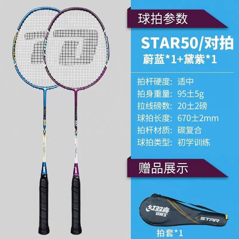 DHS TX202 Badminton Racket Pair Beginners Iron Alloy Frame Lightweight 95-100g Balanced Stiffness