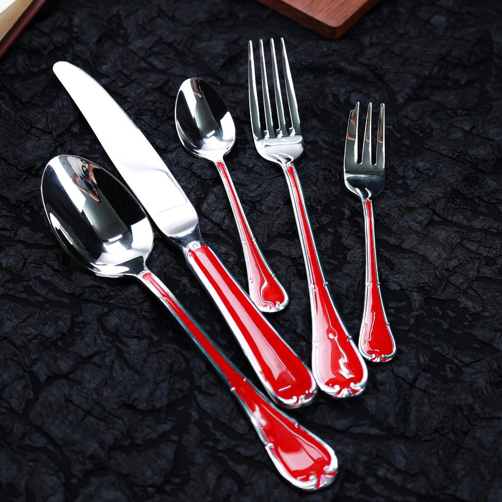 Enamel Color Western Food 304 Stainless Steel Tableware Set Stainless Steel Knife, Fork and Spoon Five-piece Set Steak Knife and Fork