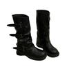 Nische Retro Dicke Ferse Mittelhohe Stiefel Western Cowboy Stapelstiefel Ritterstiefel Frühherbst Martin Stiefel Damenstiefel