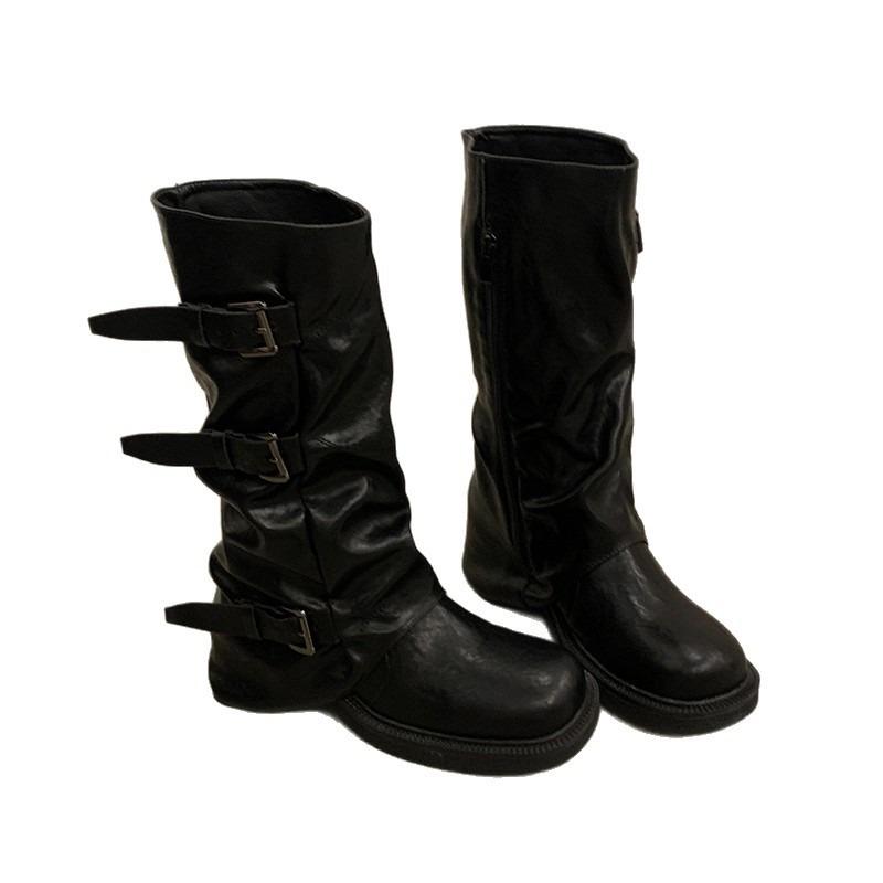 Niche Retro Thick Heel Mid-height Boots Western Cowboy Stack Boots Knight Boots Early Autumn Martin Boots Women's Boots
