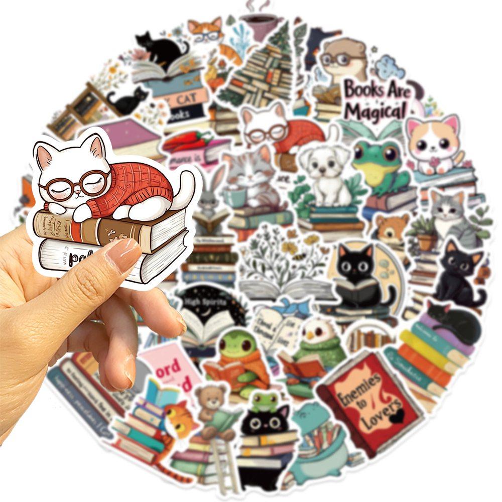 50pcs/pack Cartoon Cute Animal Reading Stickers Pack Phone Suitcase Computer Laptop Journaling Materials DIY Handmade Sticker