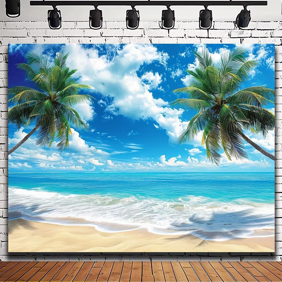 Hawaiian beach ocean background fabric summer tropical party background palm tree ocean background banner 150X130