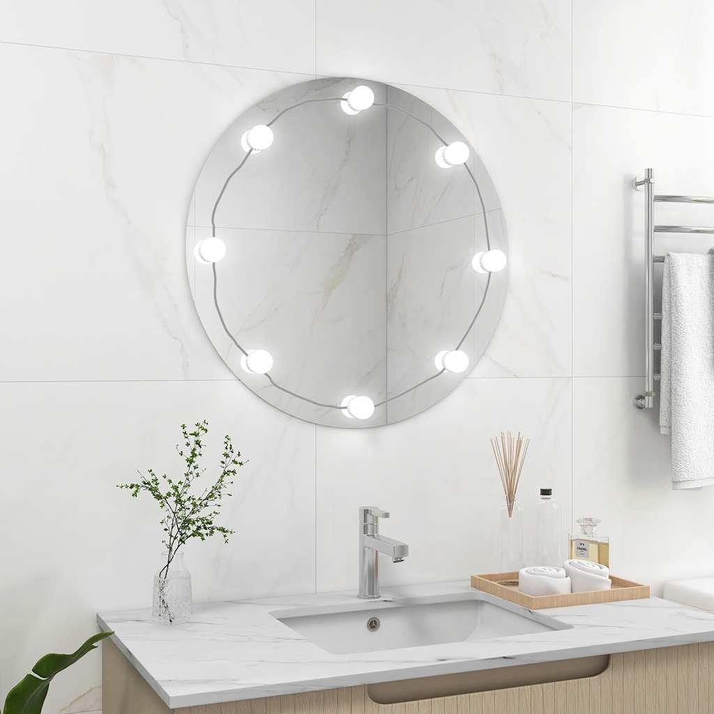 Vidaxl Lustro Ścienne Z Lampkami Led, Okrągłe, Szklane