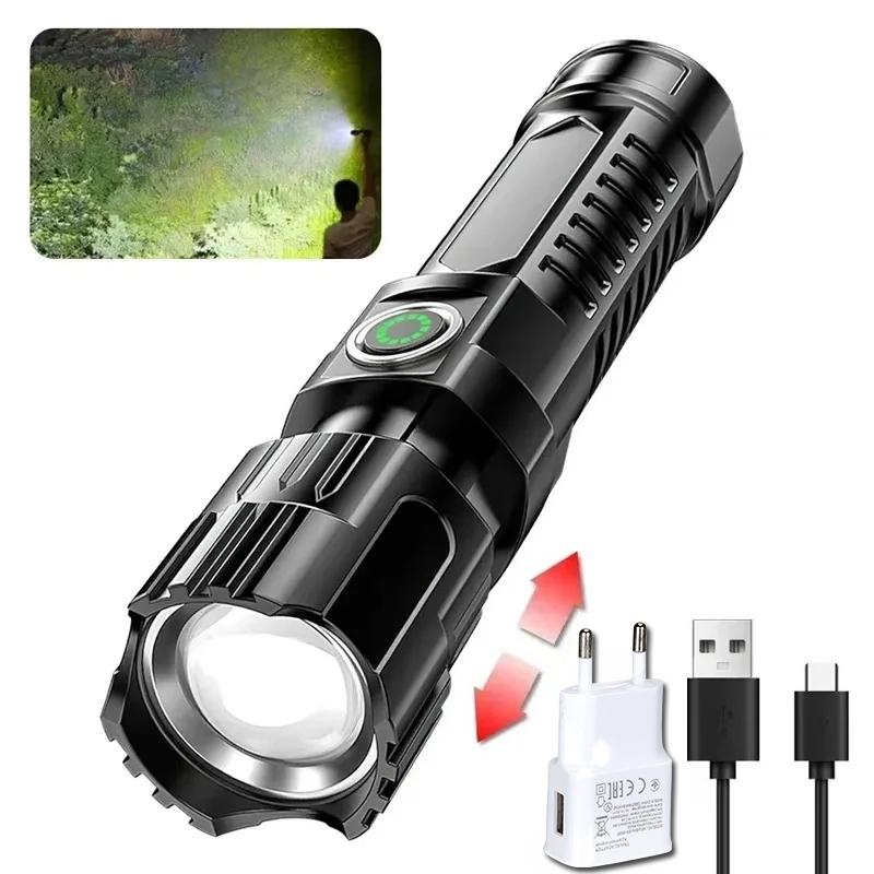 High-power Led Flashlight USB Rechargeable Torch Zoomable Light with Built-in Battery Camping Hiking Lantern Emergency Lamp
