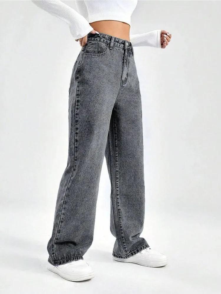 High Waist Wide Leg Jeans for Women Loose Fit Casual Straight Leg Denim Pants Comfortable Everyday Wear