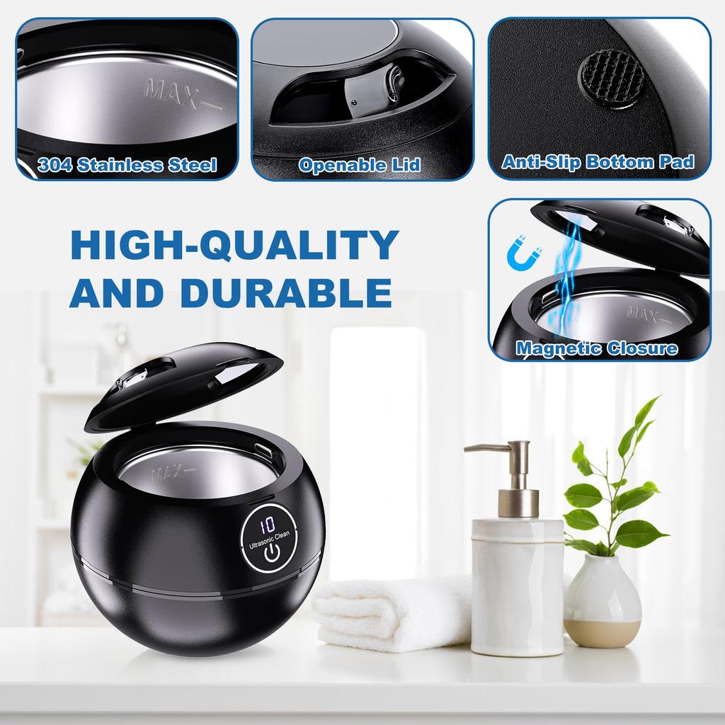 Ultrasonic Retainer Cleaner 200ML 45kHz Jewelry Ultrasonic Clean Portable Dental Cleaning for Rings Mouth Guard Dental Appliance