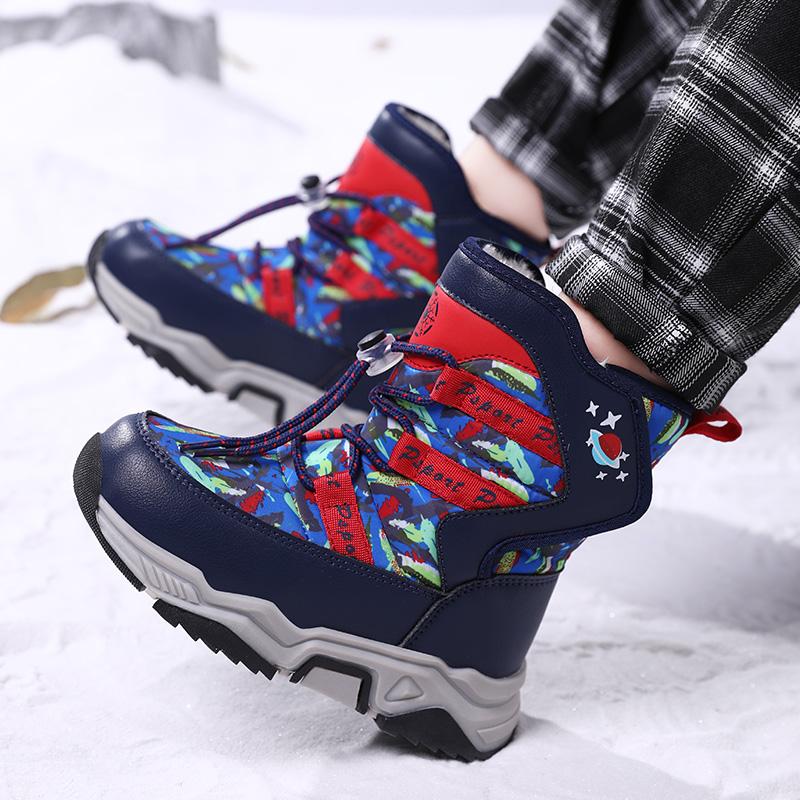 Autumn/Winter Unisex Kids Snow Sneakers Boys Plus Fleece Winter Boots Outdoor Non-slip Girls Teenagers Hip-top Snow Boots