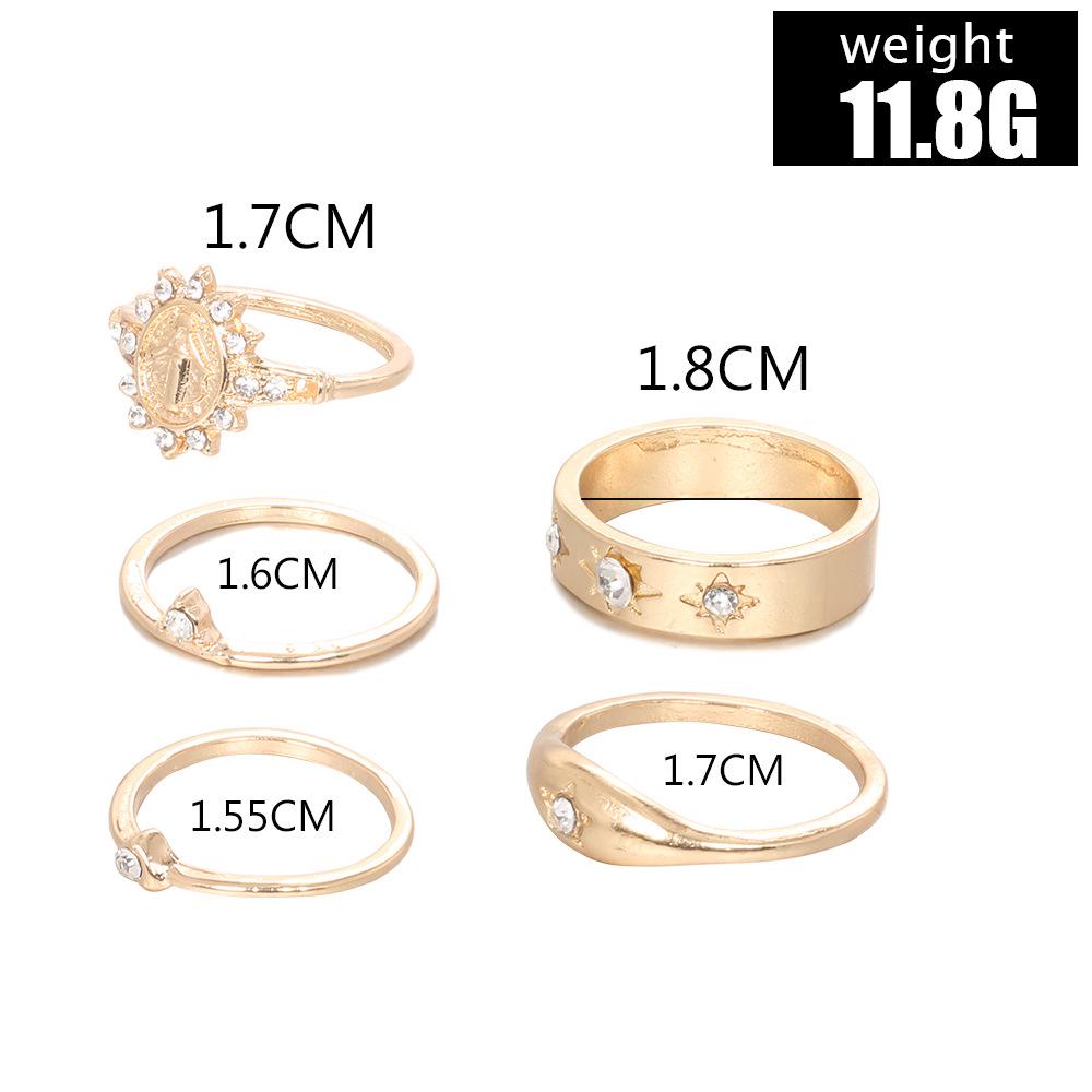 Retro Pattern Ring With Diamonds, Love Lord Totem Ring 5-Piece Set, Ring 5-Piece Set