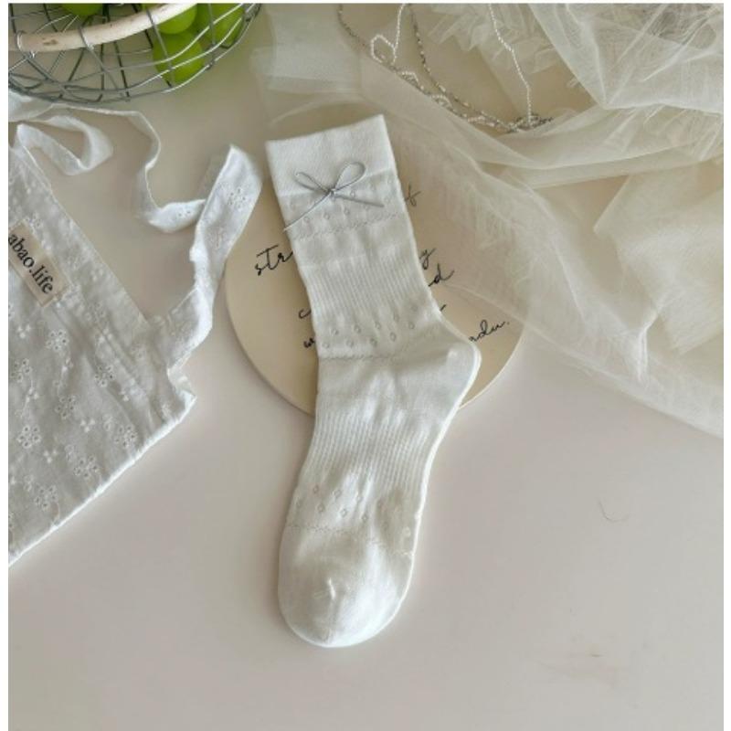 Ladies' Spring and Summer Bow Tied Sweet Mesh Mid Calf Boneless Pile Socks