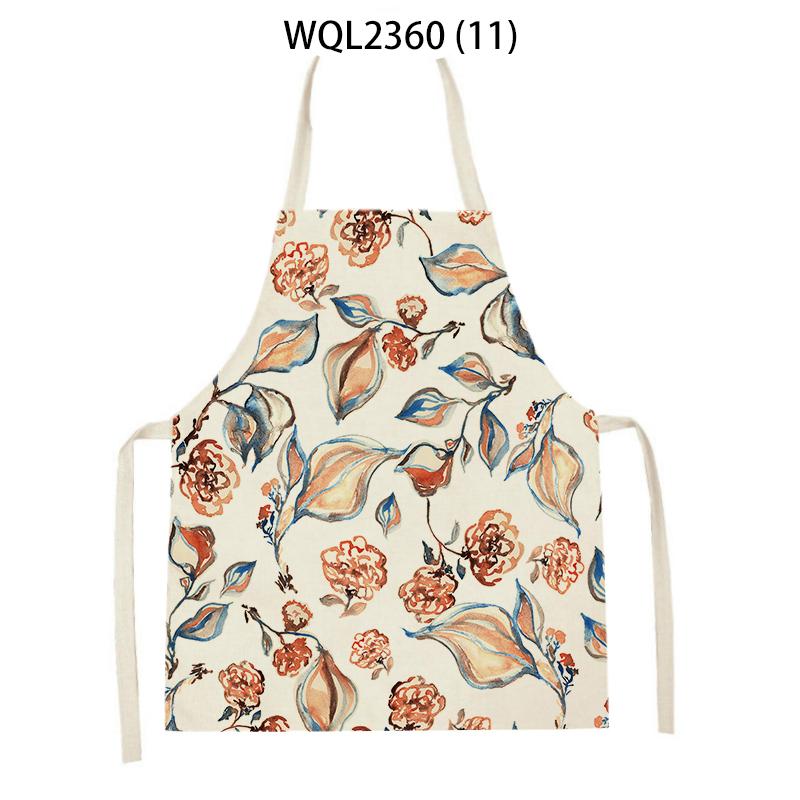 Flowers Pattern Kitchen Sleeveless Aprons Linen Bib Household Men Women Antifouling Clean Cooking Baking Waist Bib