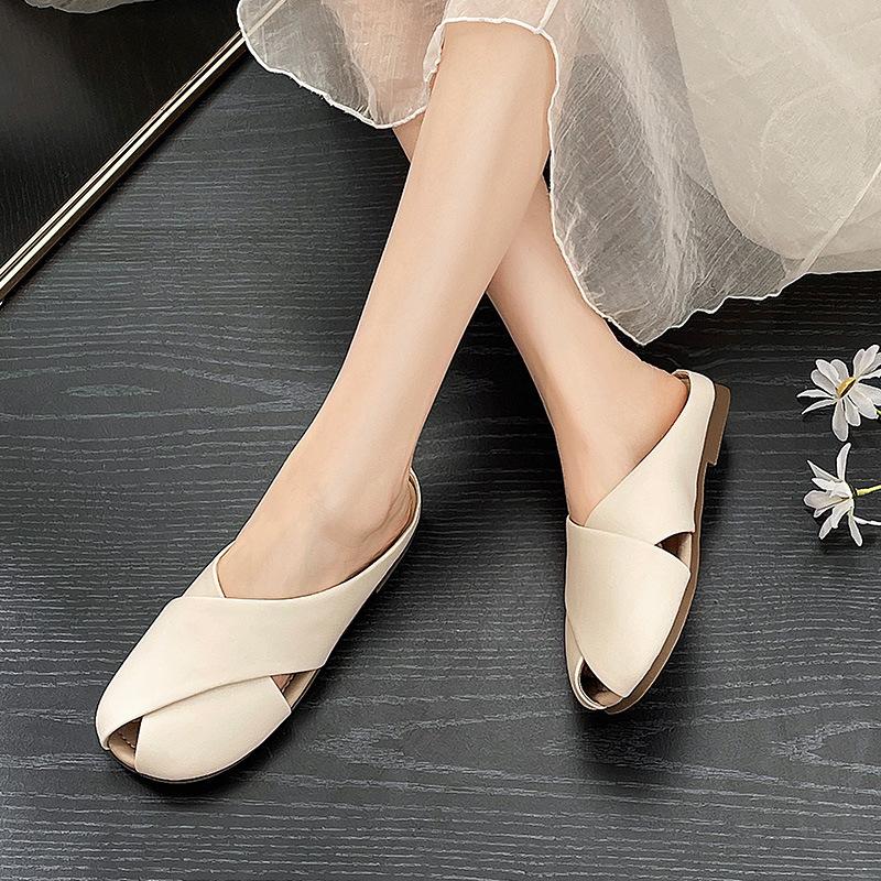 Augustine slippers women's summer 2025 new lazy one-pedal half-support shoes French gentle flat sandals