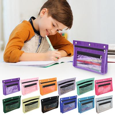 Pencil Bag For 3-Ring Binder, Expandable Binder Pocket With Zipper, Large Capacity Pencil Bag With Clear Window
