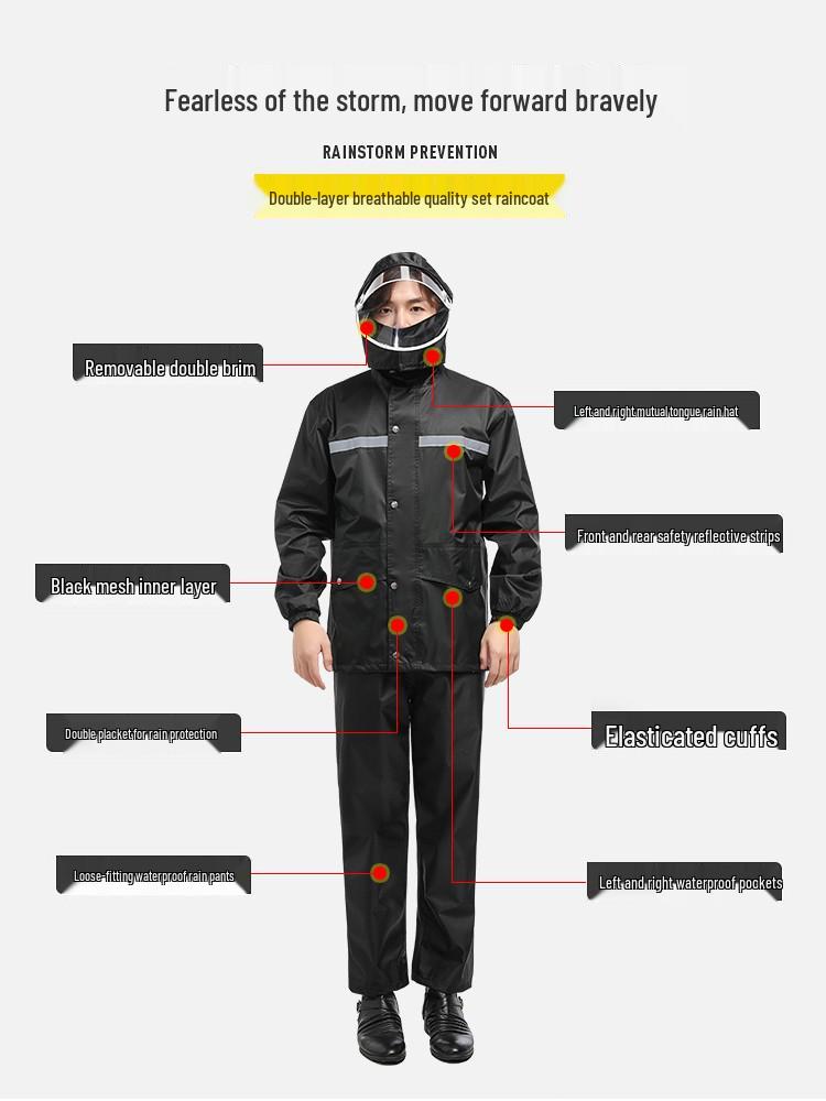 Men's and Women's Reflective Waterproof Raincoat and Pants Set for Riding and Takeaway